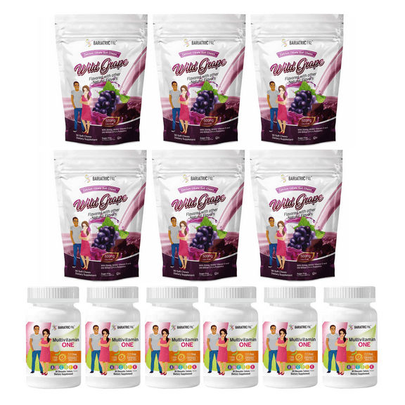 Gastric Sleeve Complete Vitamin Pack - Chewables Size: 6-Month Supply, BariatricPal Multivitamin ONE: Orange Citrus Chewable - Iron Free, BariatricPal Calcium Citrate Soft Chews: Wild Grape