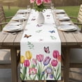 thumbnail image 4 of Tulips Spring Floral Table Runner - 72 Inch Long Pastoral Flowers Butterfly Farmhouse Cotton and Linen Blended Dress Scarves Farmhouse Table Runner for Kitchen Dining, Coffee Table, 13" x 72", 4 of 8