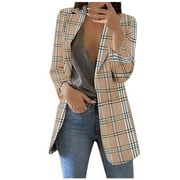 VEKDONE 2025 Fall Deal Womens Cardigan Blazers Jackets Long Sleeve Slim Plaid Jacket Casual Lightweight Comfy Coat with Pockets Plus Size Business Work Office Blazer Outwaear Blouse