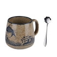 thumbnail image 1 of Taza Taza de Leche de cerámica con Tapa y Cuchara, Taza de capuchino de cerámica tosca 400 ml, Taza Japonesa Taza de Agua Pintada a Mano Taza de Desayuno Grande bajo vidriado, 1 of 6