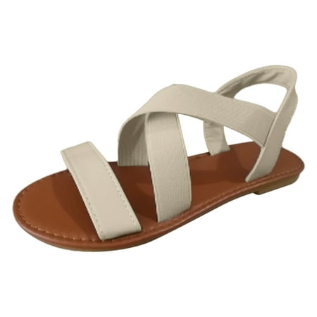 

Womens Sandals Ladies Summer Flat Rome Retro Pure Colour Beach Soft Bottom Elastic Strap Large Size Sandals For Women 2024 Size 7.5