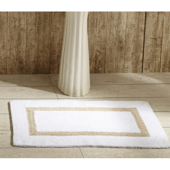 Better Trends Bathroom Rugs Mat 100% Cotton Soft Bath Rug Water Absorbent Reversible Washable for Bathroom Floor Decor, Laundry Room 17" x 24" Hotel Collection - White/Sand