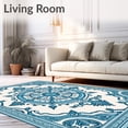 thumbnail image 2 of ODIKA 5'x7' Machine Washable Non-Slip Area Rug, Distressed Opulent Medallion with Artistic Lattice Overlay High Traffic Rug with Pad, Blue, 660032, 2 of 8