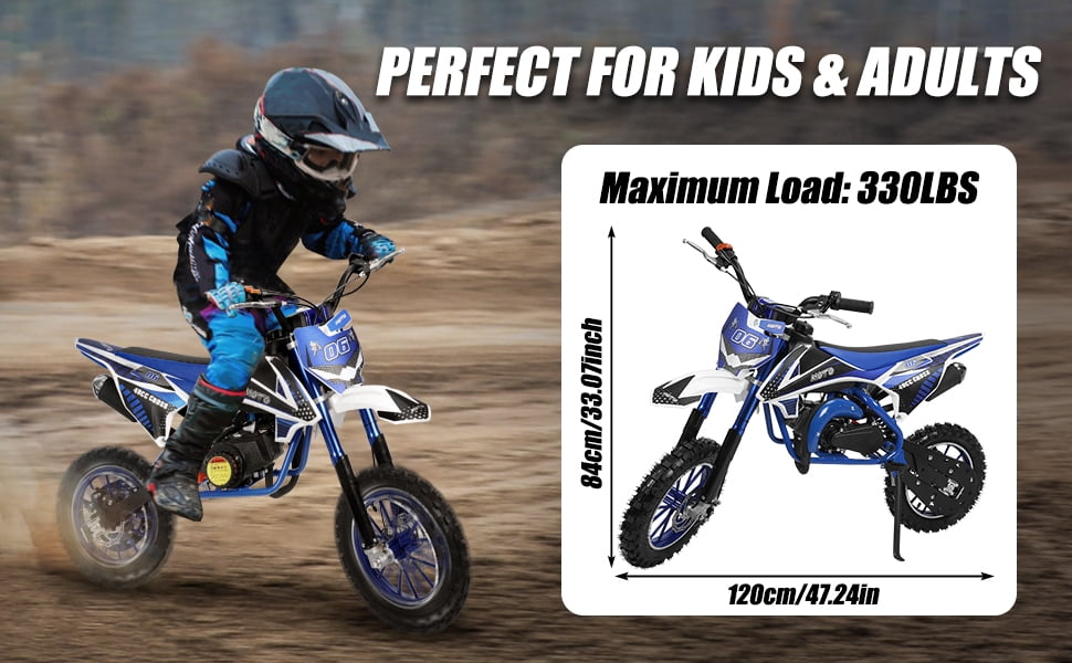 Mohsoe 49CC Mini Gas Motocross Bike, 10" Inflatable Tires & Upgraded Braking, 25H High-Speed Chain, Blue & White