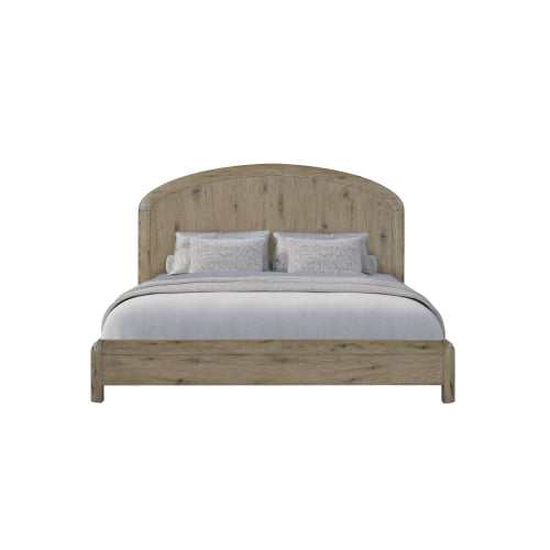 English Knotty Oak Queen Panel Bed with Arched Headboard Solid Wood Construction