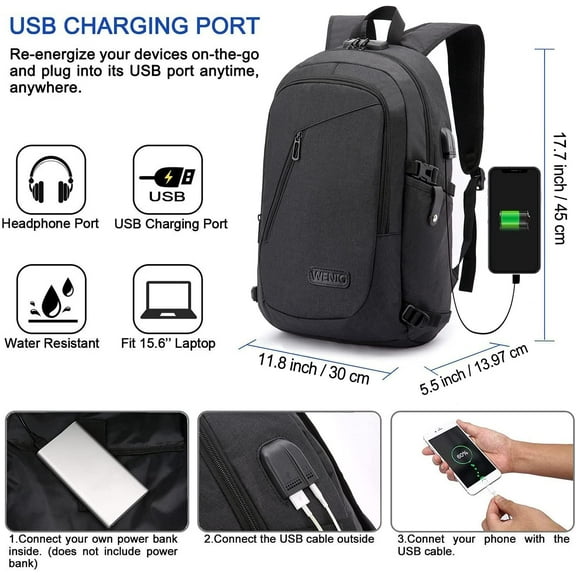 Anti-Theft Laptop Backpack with USB Port, Water Resistant Slim Travel Bag for 15.6 Inch Laptop