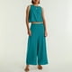 thumbnail image 3 of Conjunto de dos piezas de lino de color liso para mujer: top corto sin mangas con botones y pantalones de pierna ancha, tejido transpirable para el verano, 3 of 8