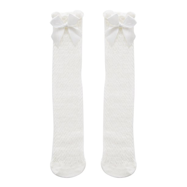 Calcetines de algodón para niños de 38 cm, con lazo grande y hasta la rodilla (blanco roto)