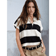 thumbnail image 5 of Top Holgado con Cuello en V, Corta A Rayas y Botones para Mujer Negro L, 5 of 7