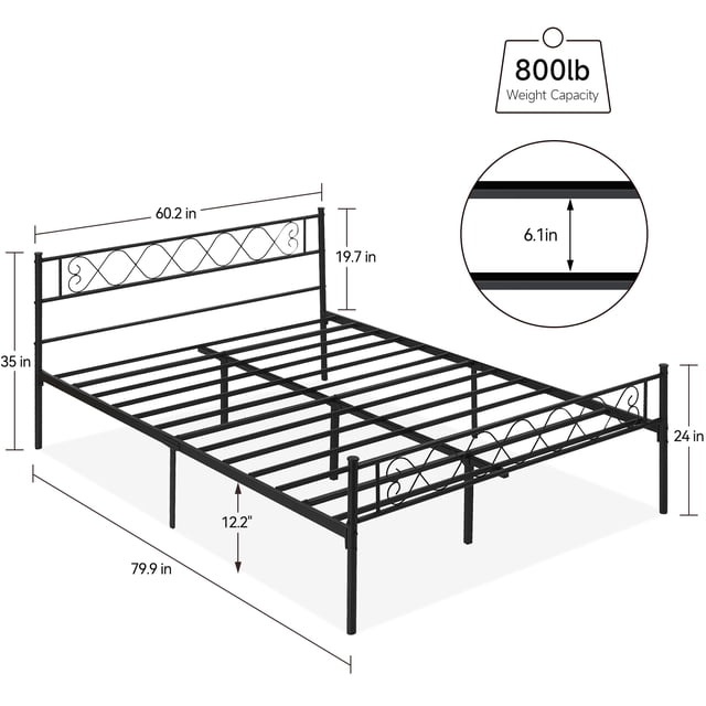 Heavy Duty Metal Bed Frame with Headboard & Footboard – Durable Platform, Strong Steel Slats, 12.2" Under Bed Storage, Noise-Free, Easy Assembly – Color: Black, Size: QUEEN