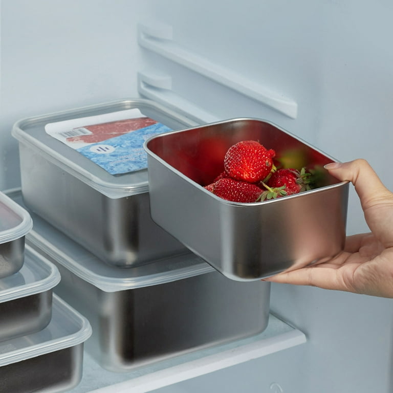 Yesbay Food Grade Leak-Proof Food Container with Clear Lid Insulation Cold Preservation Large Capacity Stainless Steel Freezer Box for Dinning Room