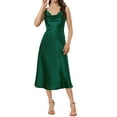 thumbnail image 2 of INSPIRE CHIC Spaghetti Strap Satin Dress for Women's Cowl Neck Cocktail Party Sleeveless Dresses XS Dark Green, 2 of 5