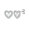 thumbnail image 1 of Pendientes de botón de corazón inicial de Silvora para mujeres y niñas Pendientes de plata esterlina con letra D con Zirconia cúbica brillante Cumpleaños Regalo de Navidad, 1 of 8