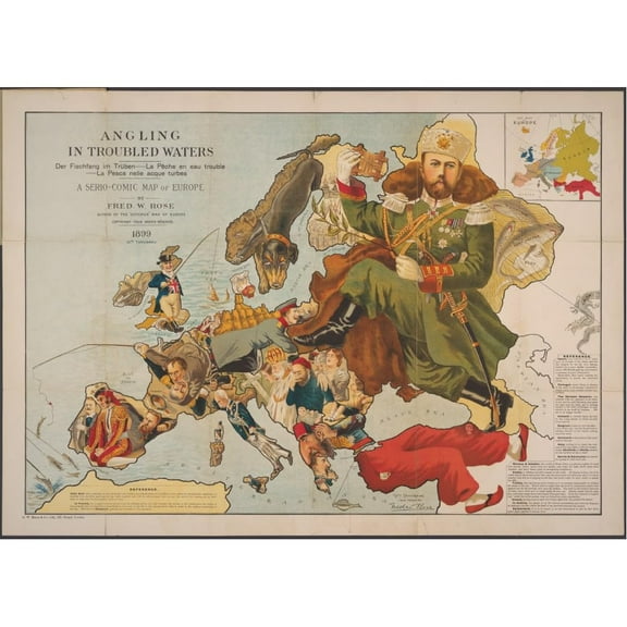 Wall Art Impressions 33x24in Poster Angling in Troubled Waters A Serio Comic Map of Europe