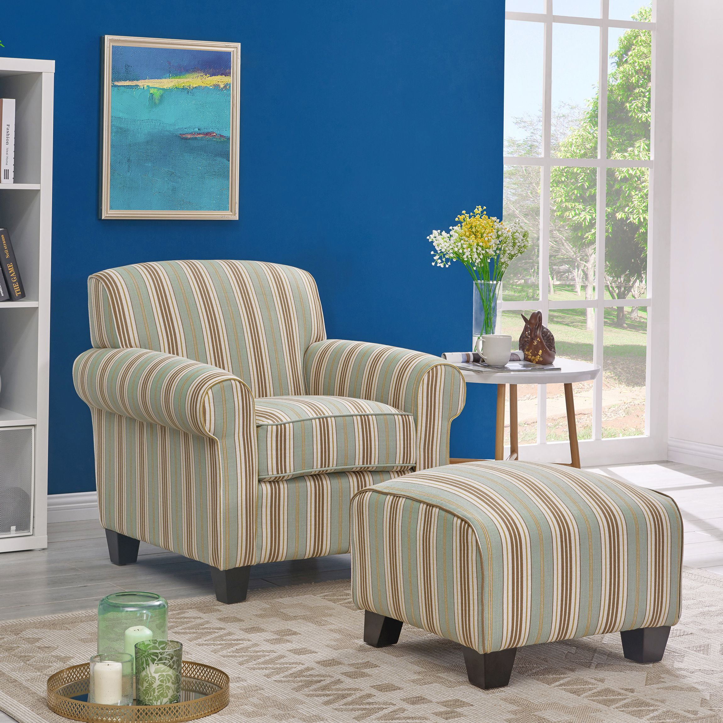 Blue chair with ottoman