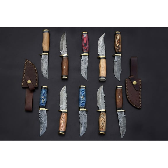 10 pieces Damascus steel skinning knives lot with Sheath, Damascus knife deal UM-1004