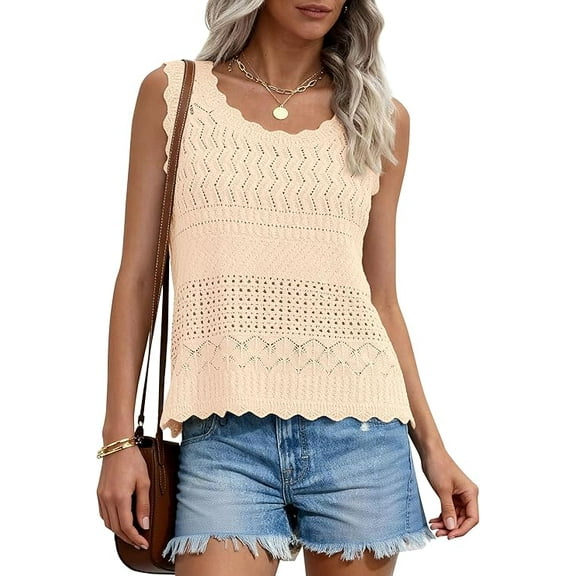 PRETTYGARDEN Womens Crochet Tank Tops Summer Spring Boho Sleeveless Cute Knit Sweater Vest Trendy Beach Vacation Clothes