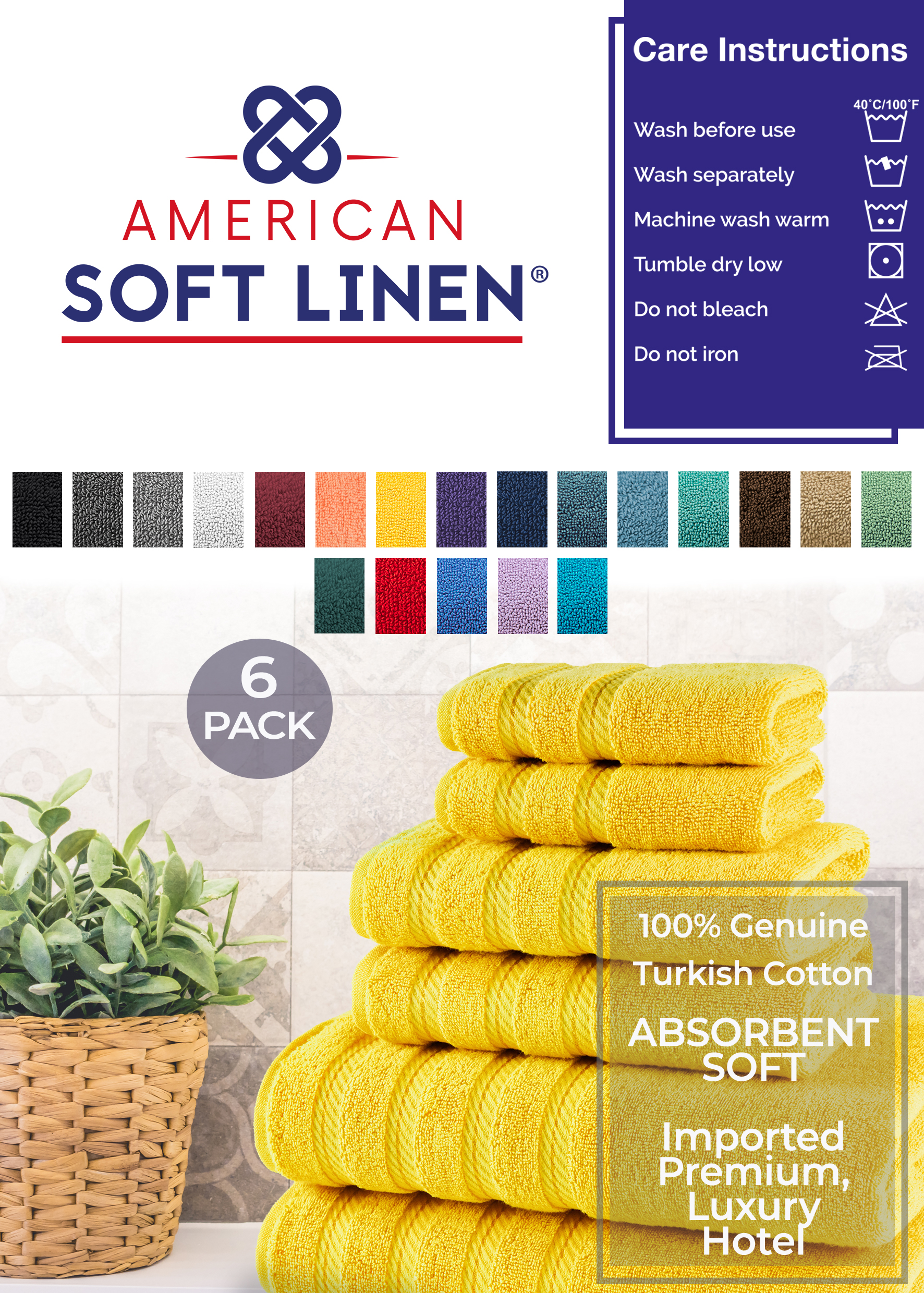 American Soft Linen 6-Piece Turkish Towel Set, Yellow photo 4