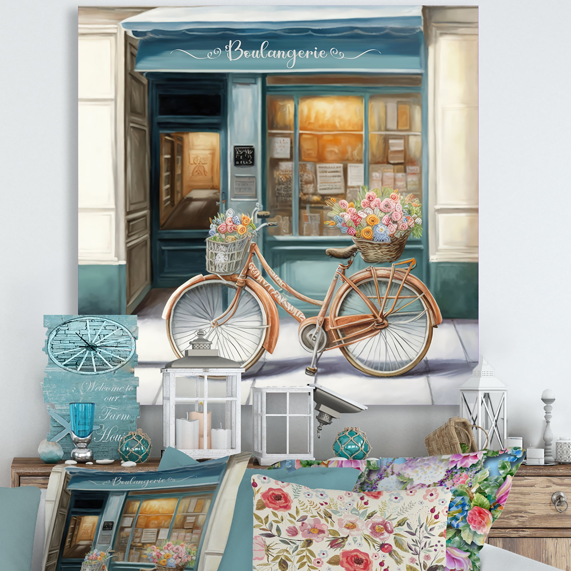 Designart Bicycle In Front A French Bakery III Canvas Wall Art
