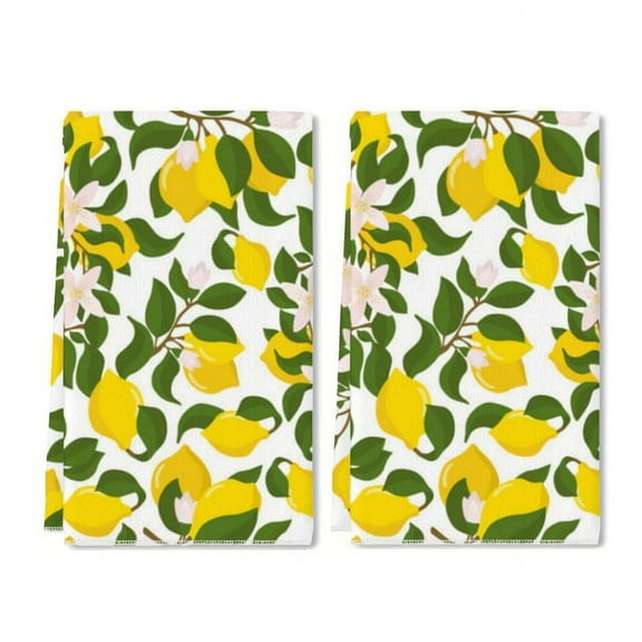 Eveokoki 2 Pcs Kitchen Towels Lemon Branch Flowers Dish Towel Fruit Hand Towels Decorative Tea Towels for Lemon Kitchen Decor Absorbent with Hanging Loop for Bathroom Home Housewarming Gift