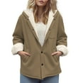 thumbnail image 5 of Otntypg Sherpa Fleece Lined Hoodie Jacket Tops for Women Casual Button up Long Sleeve Plush Thick Warm Hooded Outwear Coat Loose Comfy Fall Winter Outfit Clothes 2025 with Pockets Coffee XL, 5 of 8