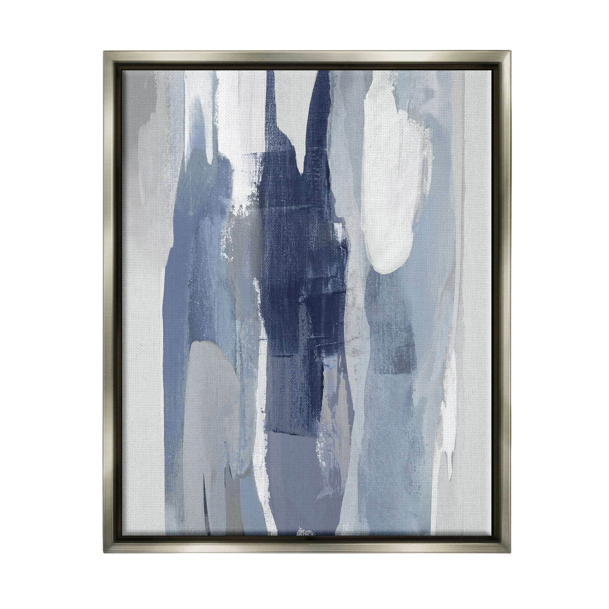Stupell Industries Layers of Blue and White Abstract Movements Luster Gray Framed Floating Canvas Wall Art, 16x20, by Jackie Hanson