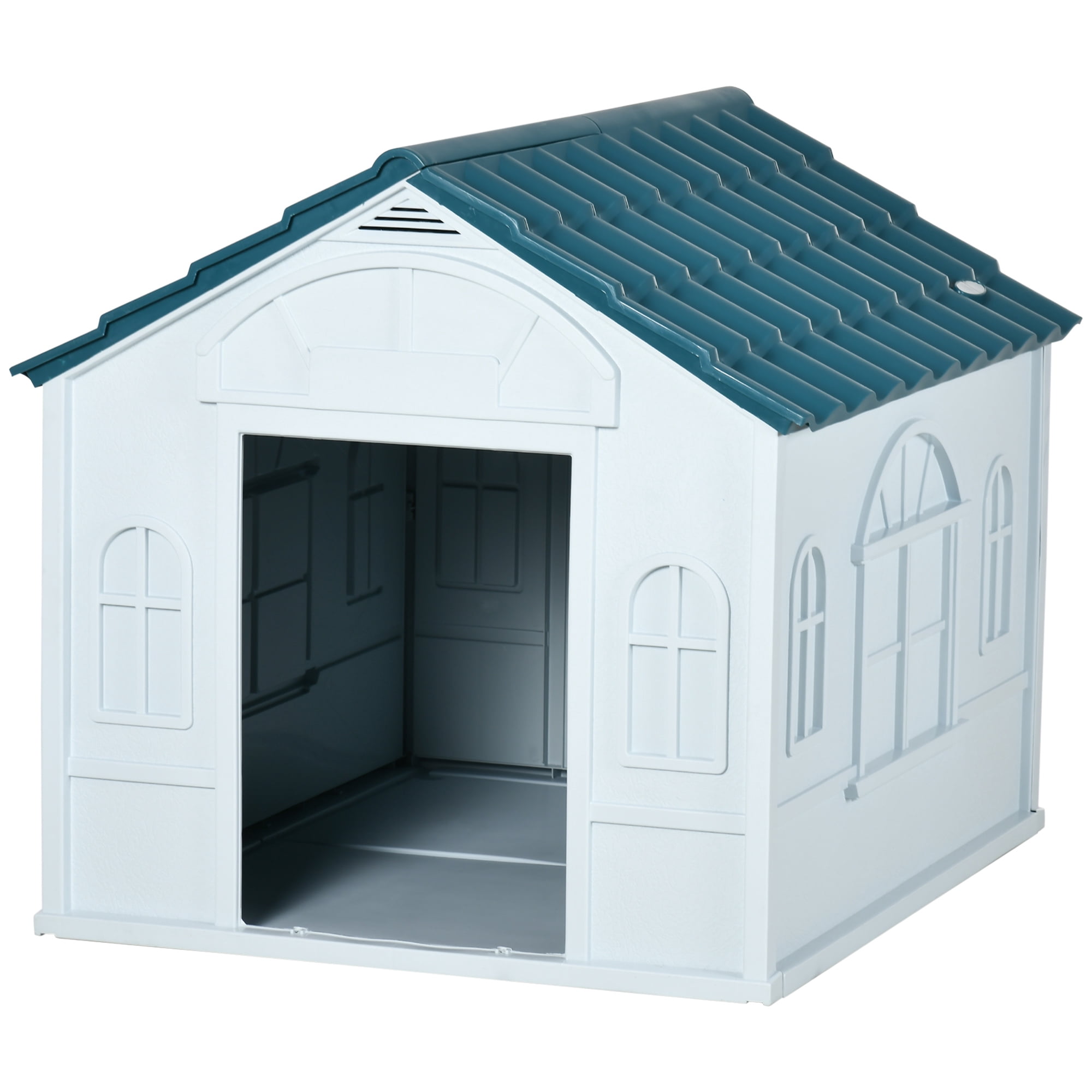 LINJH Water Resistant Plastic Dog House Puppy Shelter for Indoor Outdoor-25.5" x 29.75" x 24.75"-Blue