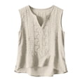 thumbnail image 4 of Tweang Sleeveless Shirts for Women Flowy Blouse Halter Solid Color Elegant Side Slit Summer Vacation Outfits Womens Cotton Linen Sleeveless Tank Tops Tanks Shirts Casual Comfy Summer Clothes Beige L, 4 of 9
