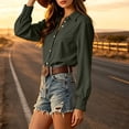 thumbnail image 6 of ClodeEU Women Lapel Long Sleeve Button Down Shirts,Casual Loose Blouse Army Green,Women's Plus L, 6 of 9