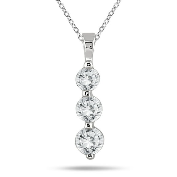 SZUL Women's 1 Carat TW Three Stone Diamond Pendant in 14K White Gold  (K-L Color, I2-I3 Clarity)
