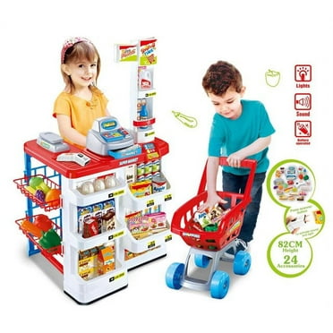 Mundo Toys Supermarket Playset for Kids with Shopping Cart, Scanner and Food Accessories  Ages 3 