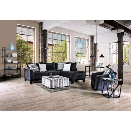Transitional Black Microfiber Sectional Sofa and Arm Chair FOA Modbury