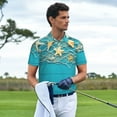 thumbnail image 3 of Balery Seashells And Fishing Net On Blue Wooden Table Camisa Polo de Hombre con Estampado, de Manga Corta y Tejido Medio, Camisa Tipo Golf Polo-3X-Large, 3 of 6