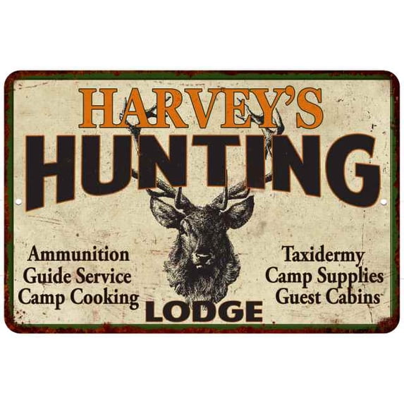HARVEY'S Hunting Lodge Metal Sign Man Cave 8x12 108120015228