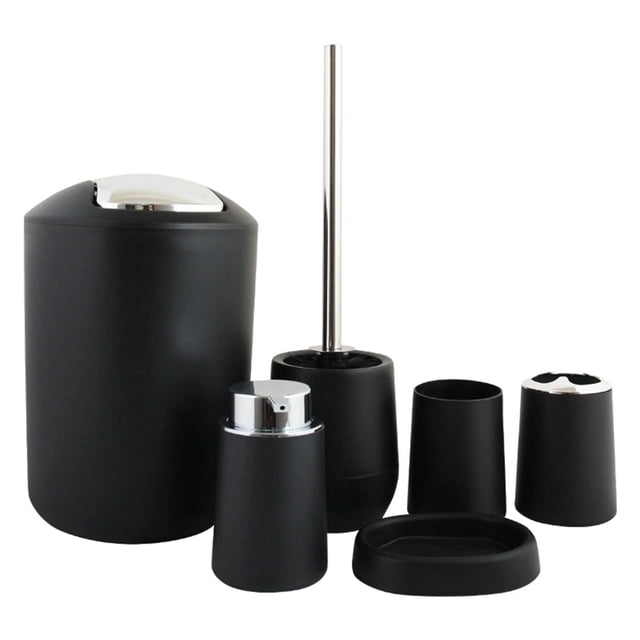 Juego de 6 accesorios de baño, soporte para cepillo de dientes, dispensador de loción y jabonera. Negro
