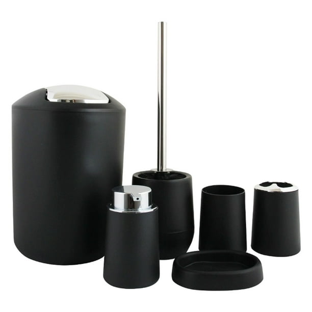 Juego de 6 accesorios de baño: vaso, portacepillos de dientes, dispensador de loción, Negro