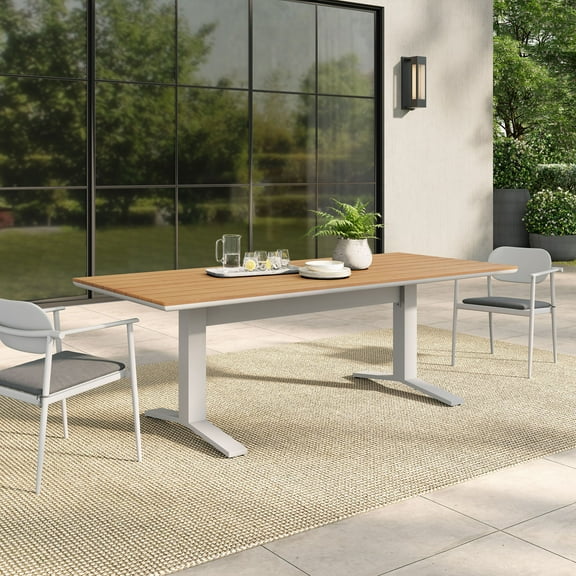 Modway Gavelston 91" Outdoor Patio Aluminum Dining Table in Natural White