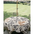 thumbnail image 3 of Outdoor Tablecloth with Umbrella Hole Zipper Orange Grey Botanical Round Tablecloth 60" Waterproof Table Cloth Rustic Country Spring Floral Summer Leaf Patio Table Cover Tablecloths for Picnic, 3 of 8