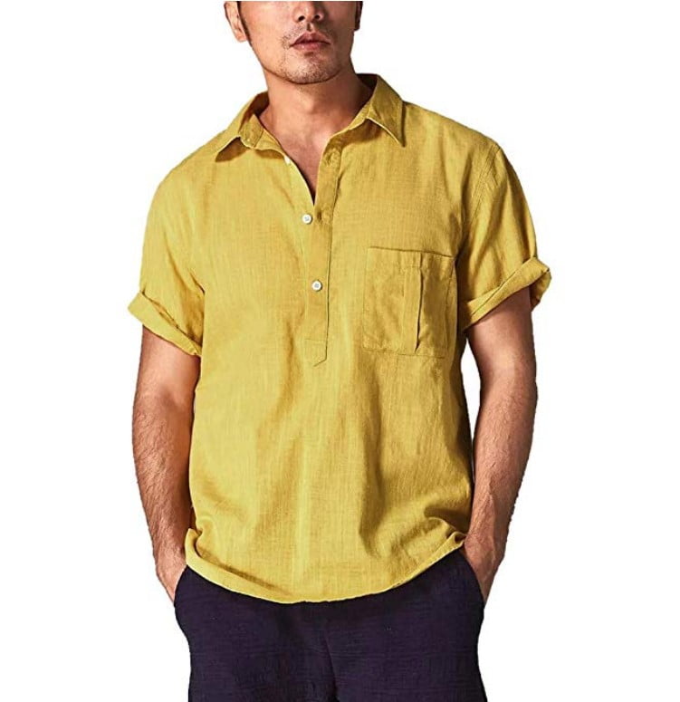 mens slim fit short sleeve linen shirt