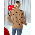 thumbnail image 2 of Drvitor Valentines Sweaters for Women Mock Neck Lantern Sleeve Cute Heart Sweater Casual Loose Knitted Warm Pullover Top, 2 of 7