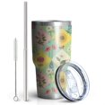 thumbnail image 2 of 30oz Pioneer Flower Floral Print Pattern Tumbler, Double Wall Vacuum Insulated Cup, BPA-Free Leak Proof Lid & Reusable Straws, Hot 12h, Cold 34h, 2 of 6