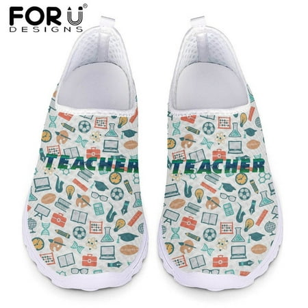 

FORUDESIGNS Teacher Print Women Casual Air Mesh Shoes Breathable Loafers Super Light Summer Spring Flats Shoes Gift for Teachers
