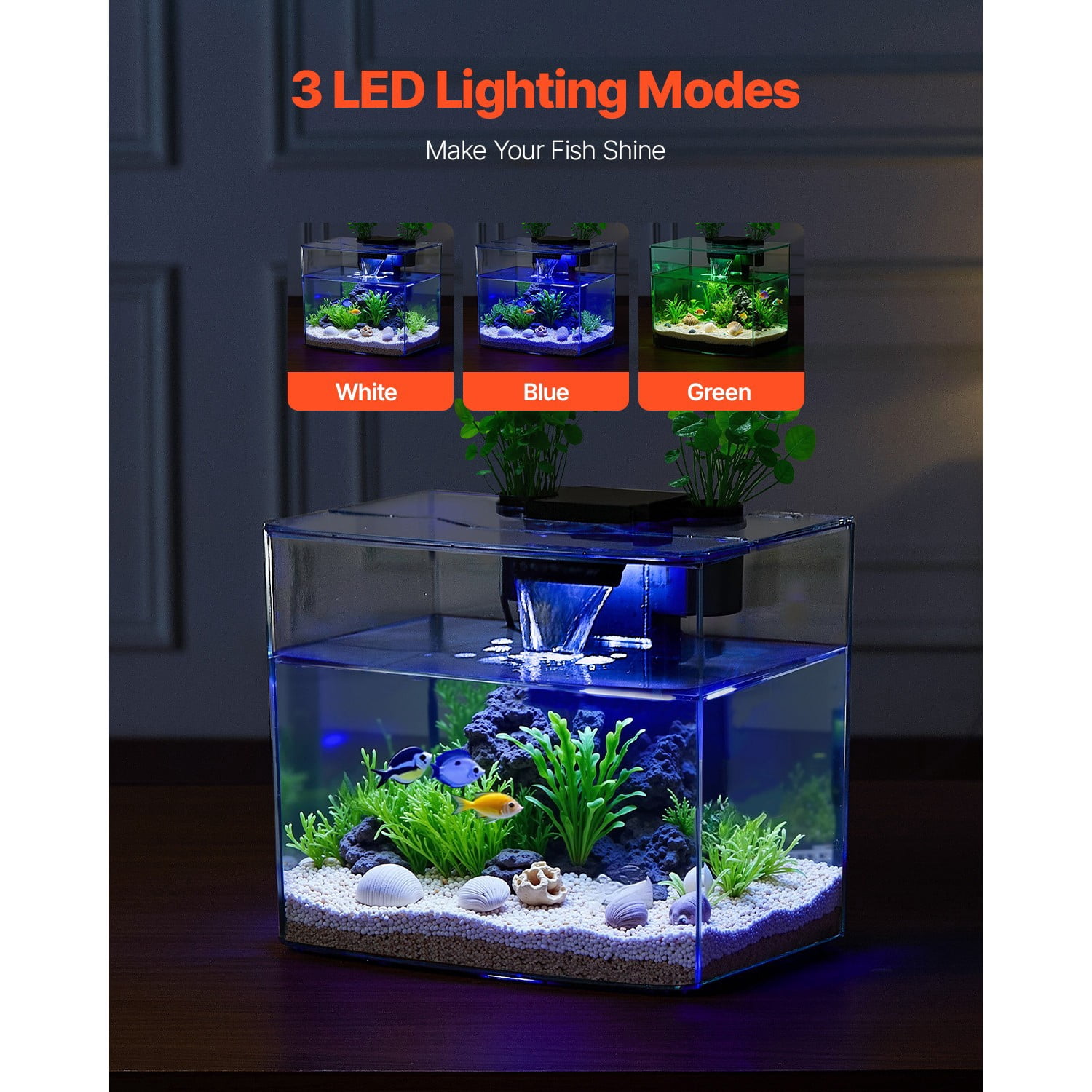 ZYPPP 3.5gal Smart Fish Tank Small Fish Tank with Filter LED Light