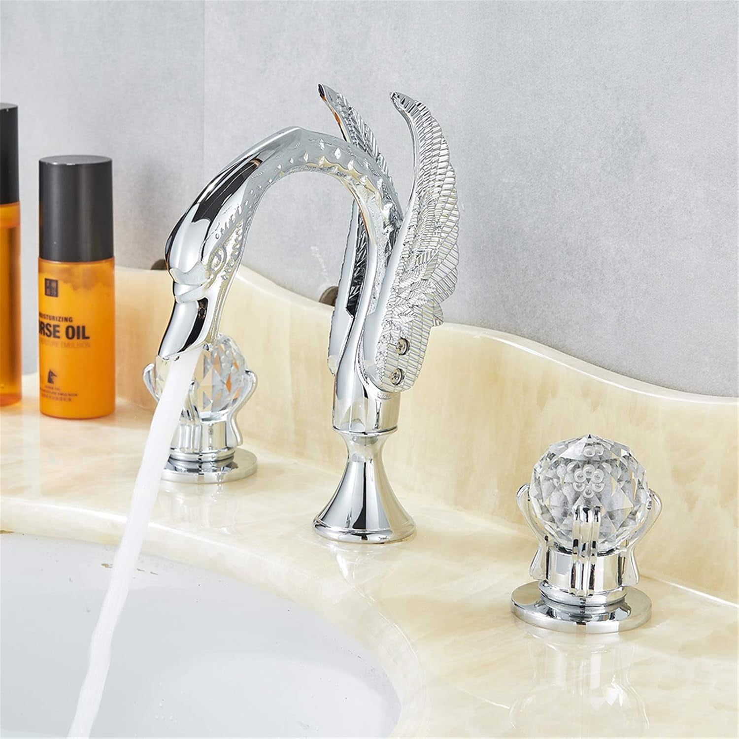Washbasin Sink Tap, Luxury Gold 3Pcs Bathroom Faucet, 2 Handles Bath Mixer Home Improvement Beauty Bathtub Mixer Taps,Gold