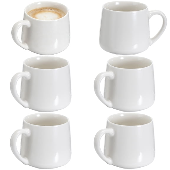 6 Pcs Ceramic Coffee Mugs Set, 15 oz Glossy White Large Mugs for DIY Crafting, Comfortable Handle Coffee Cups for Tea, Latte, Safe for Microwave and Dishwasher
