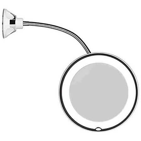 Flexible Suction Cup Cosmetic Mirror with LED Lighted 10X Magnifying Makeup Mirror Bright Diffused Light Portable Cordless Travel and Home Bathroom Vanity Mirror
