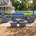 thumbnail image 2 of Jentlehouse 6-Piece Patio Furniture Set with 6'' Thick Cushion Swivel Chair and Sofa,Ottoman,Firepit Table with Hidden Tank,Outdoor Conversation for Deck Pool Yard, 2 of 12