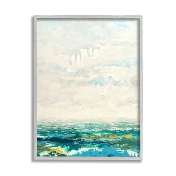 Stupell Industries Abstract Aerial Landscape Fluffy Clouds Distant Fields Painting Gray Framed Art Print Wall Art, Design by Claire Cormany