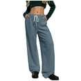 thumbnail image 6 of APEXFWDT Women's Warm Wide-Leg Pants Stylish Athletic Drawstring Trousers Loose Fit Solid Color Lounge Pants with Pockets,M,Navy, 6 of 9