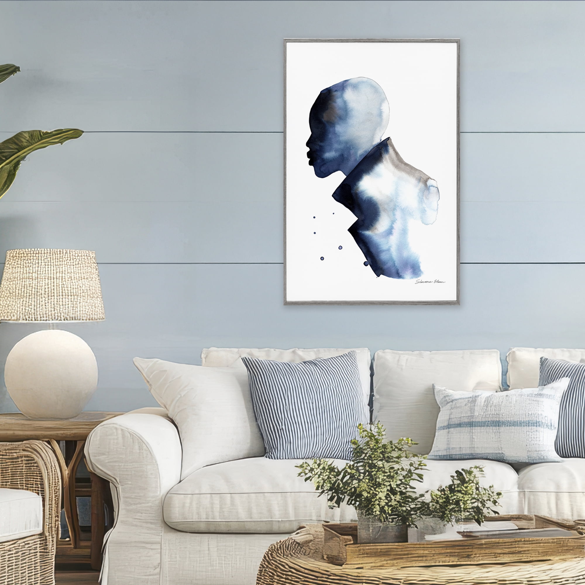 Stupell Industries Feeling Blue Portrait Silhouette Gray Framed Giclee Art, design by Simone Elum